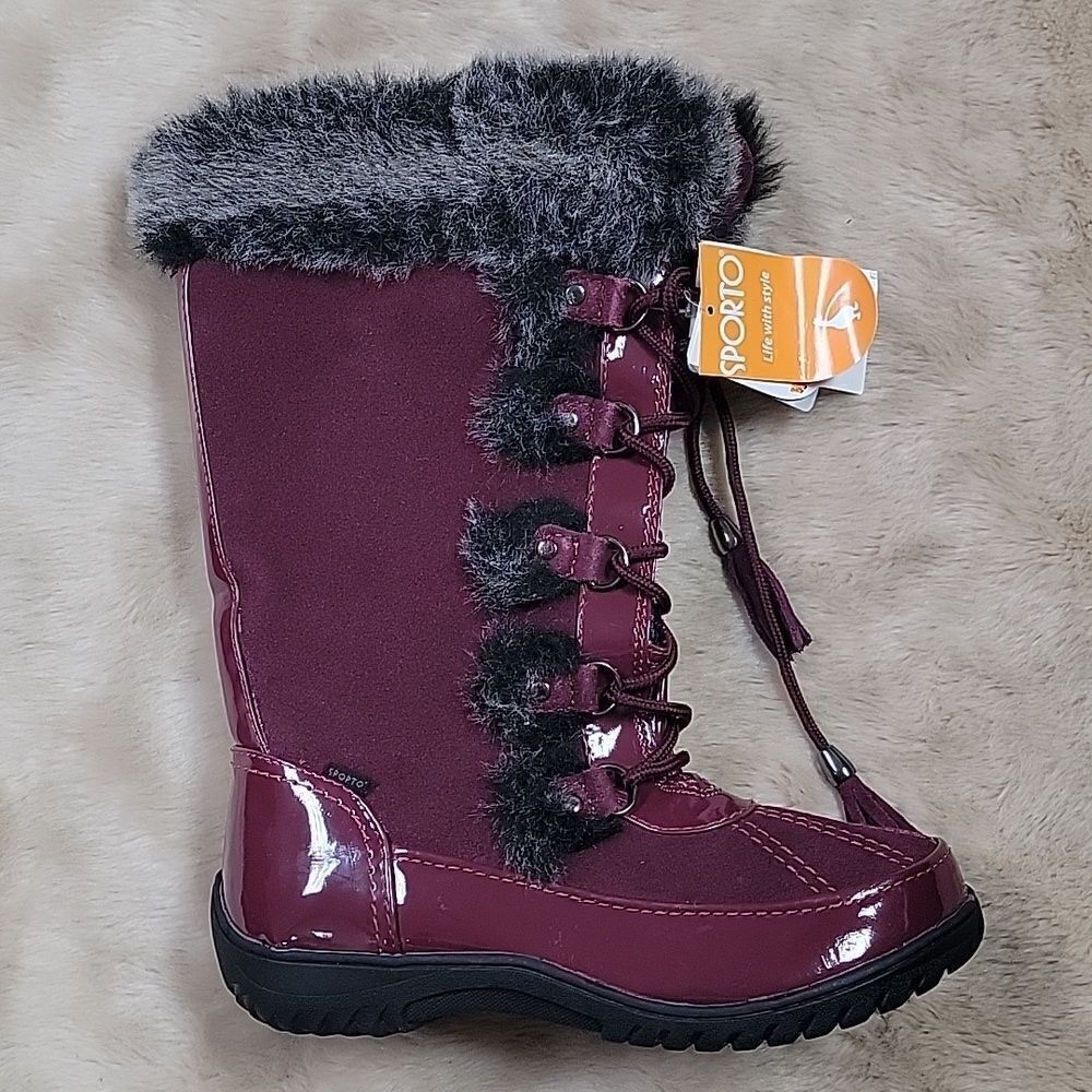 SPORTO MILLIE THERMOLITE WATERPROOF FAUX FUR BURGUNDY MILLIE BOOTS, SIZE 7 - NEW